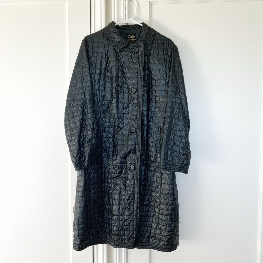 Lightweight 1960s Vintage Black Long Puffy Coat